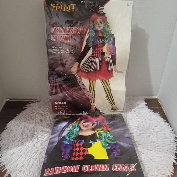 Halloween Freak Show Clown Costume Spirit Girls XL 14x16 With Wig - Picture 1 of 4